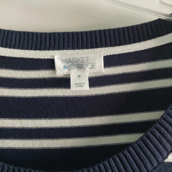 Market & Spruce Navy & White Soft Knit Striped  sweater Nautical Classic Casual - Picture 2 of 7